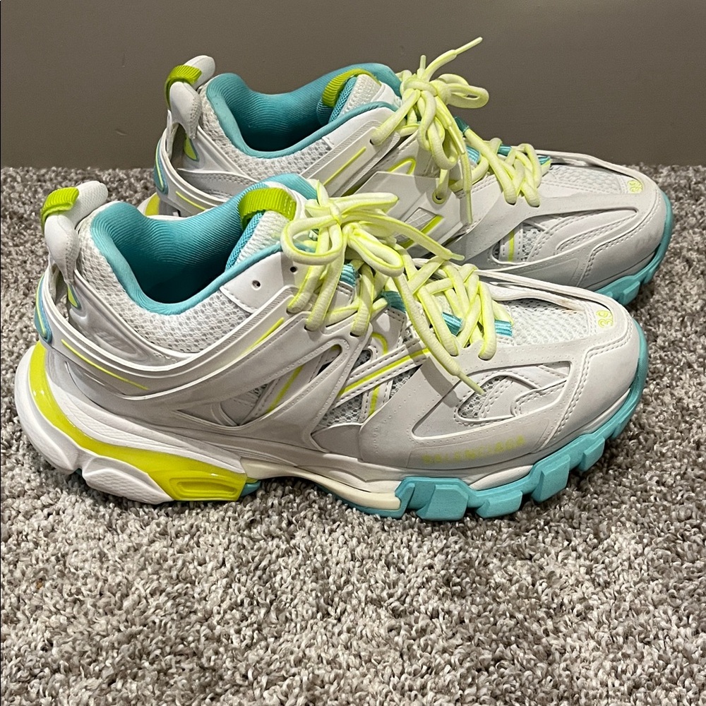 Balenciaga Women's Track White and Teal Sneakers - Picture 4 of 8